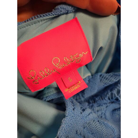 Lilly Pulitzer Ophelia Zanzibar Blue Flower Lace Bell Sleeve Above Knee S Dress - Picture 7 of 7